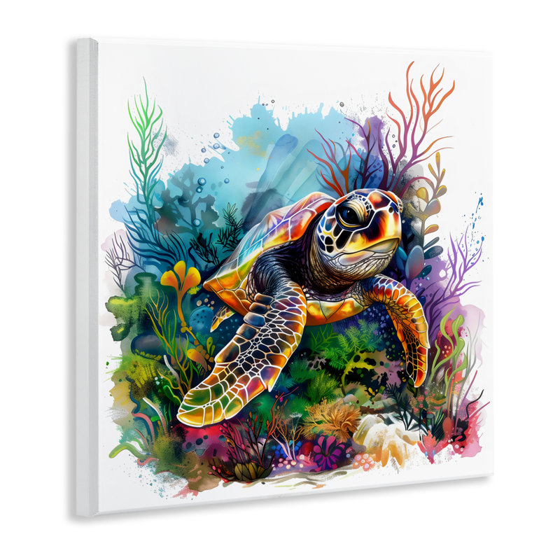 Plaque murale tortue de mer et récif de corail vif, design par LSR Design Studio