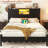 Queen Bed Headboard With Built-In Storage, Bookcase Design, LED Light, Outlets, And USB Ports, Sliding Doors, Adjustable Bed Adapter, Black Finish