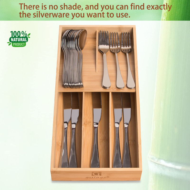 Durable Bamboo Silverware Organizer - Double Layer Design For Utensils Storage