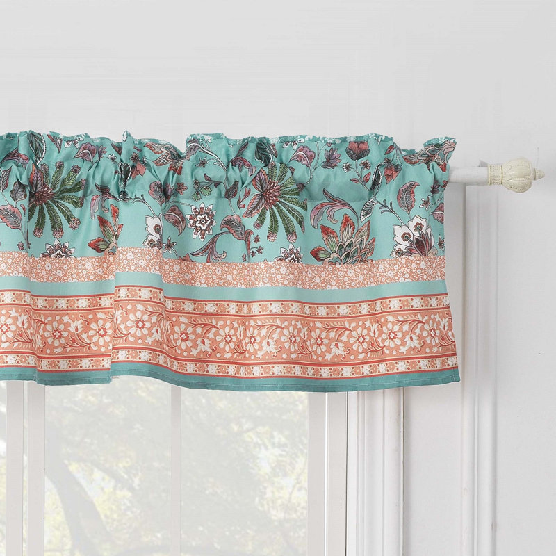 Audrey Turquoise and Coral Polyester Rod Pocket Valance