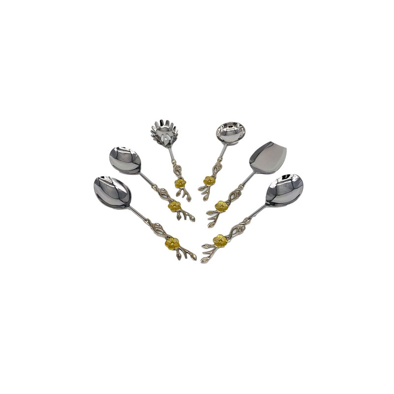 Gilcrease 6 Piece Stainless Steel Hostess Set, Silver/Gold