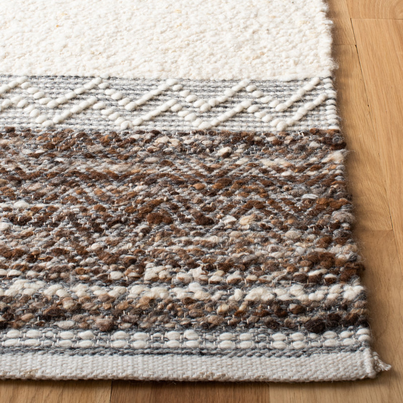 Ivory and Brown Wool Cotton Flatweave 4' x 6' Rug