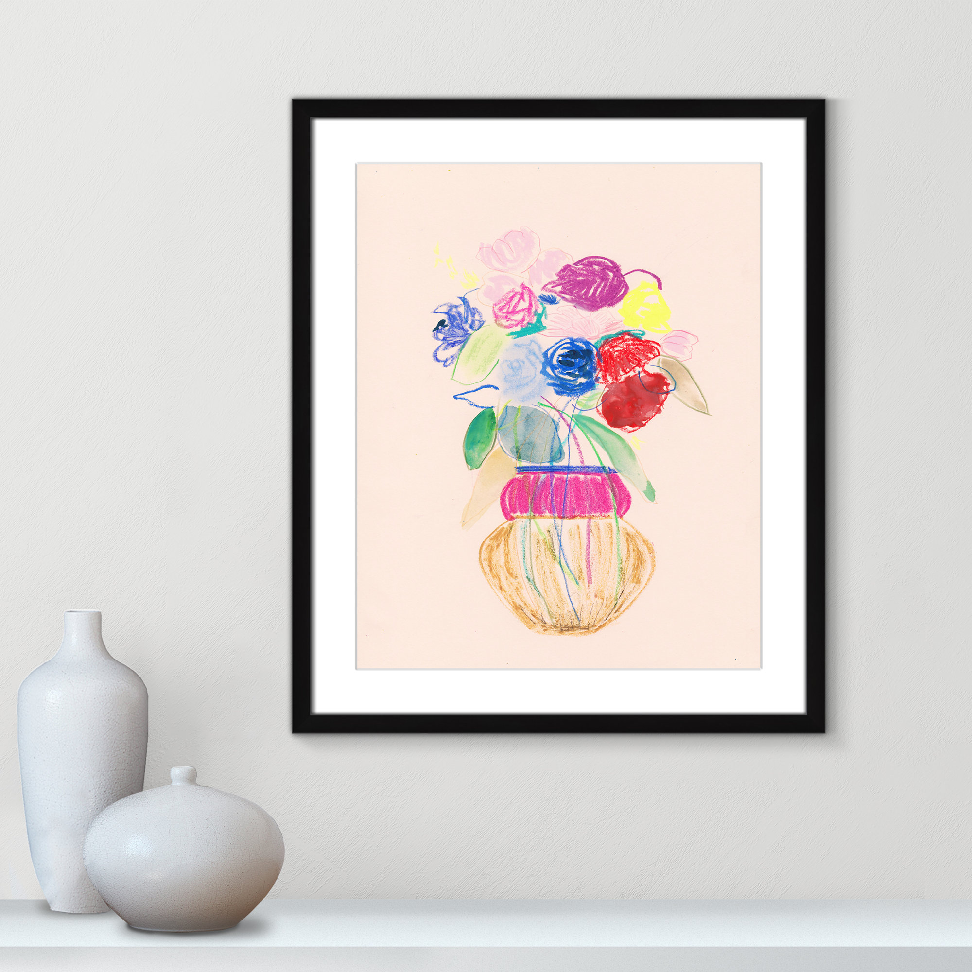 Simple Floral II Print by Bea Dina, 25.5" H x 21.5" W x 1.25" D, White, Black Single Picture Framed Paper