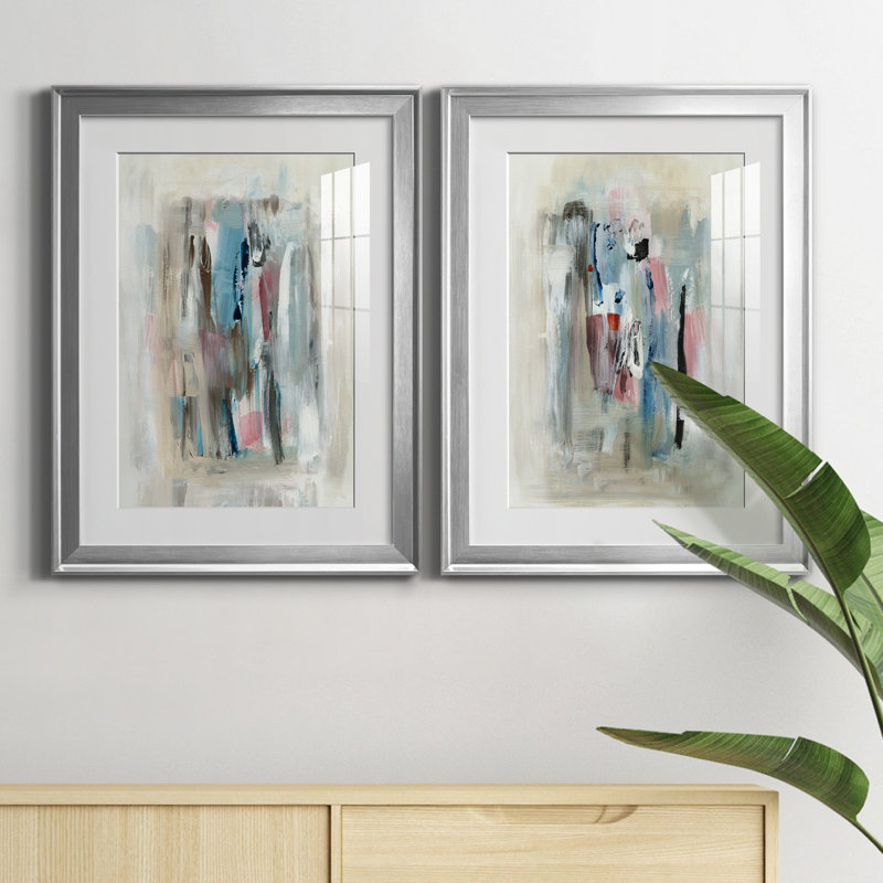 «Rain Shadow I», ensemble de 2 reproductions d'art, Blanc, Papier avec cadre argenté, H 18,5 po x l 49 po x P 1,5 po
