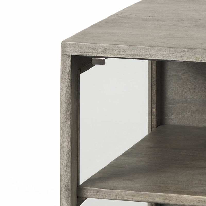 24" Brown Solid Wood Square End Table, Gray