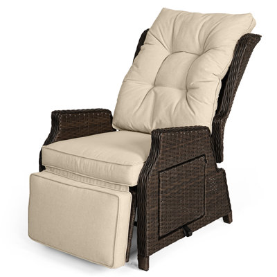 1 Pcs Outdoor Wicker Recliner With Adjustable Back And Footrest