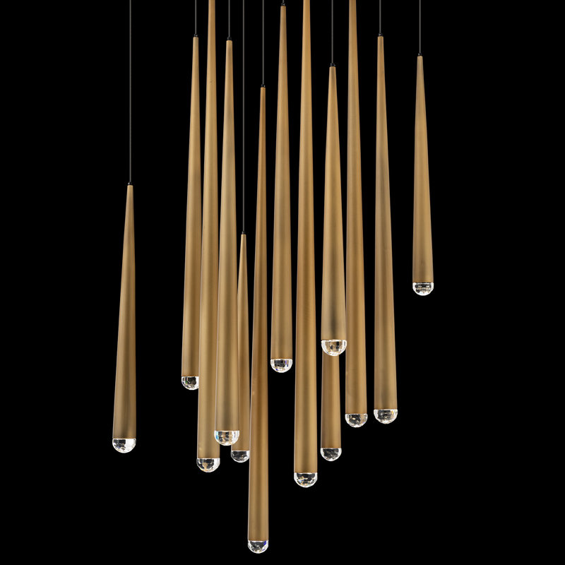 Luminaire suspendu Cascade, Laiton vieilli, H 37 po x l 20 po x P 20 po, 13