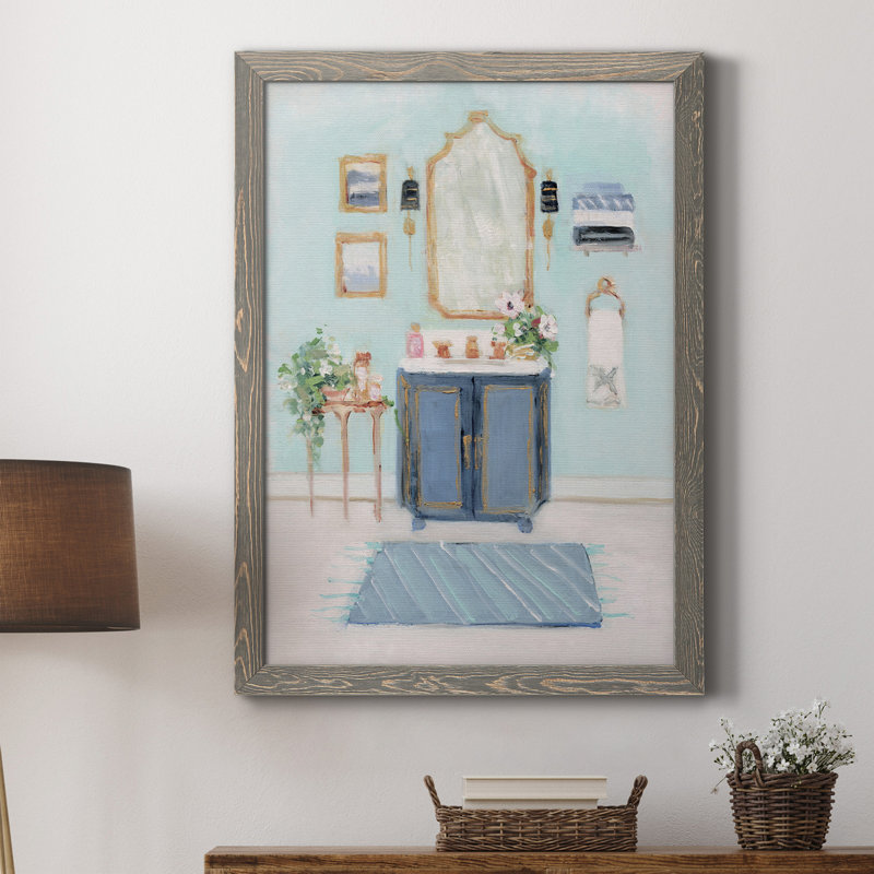 «Blue Bath II», peinture sur toile encadrée, H 31,5 po x l 23,5 po x P 1,5 po, Gris