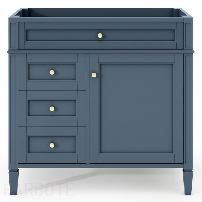 Meuble-lavabo de salle de bain sans lavabo supérieur, armoire de rangement moderne avec 2 tiroirs et un tiroir basculant, cadre en bois massif