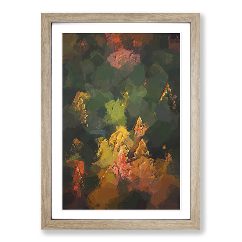 Pointed Trees in Abstract - Picture Frame Graphic Art Print, Oak, 76cm H x 50cm W x 2cm D