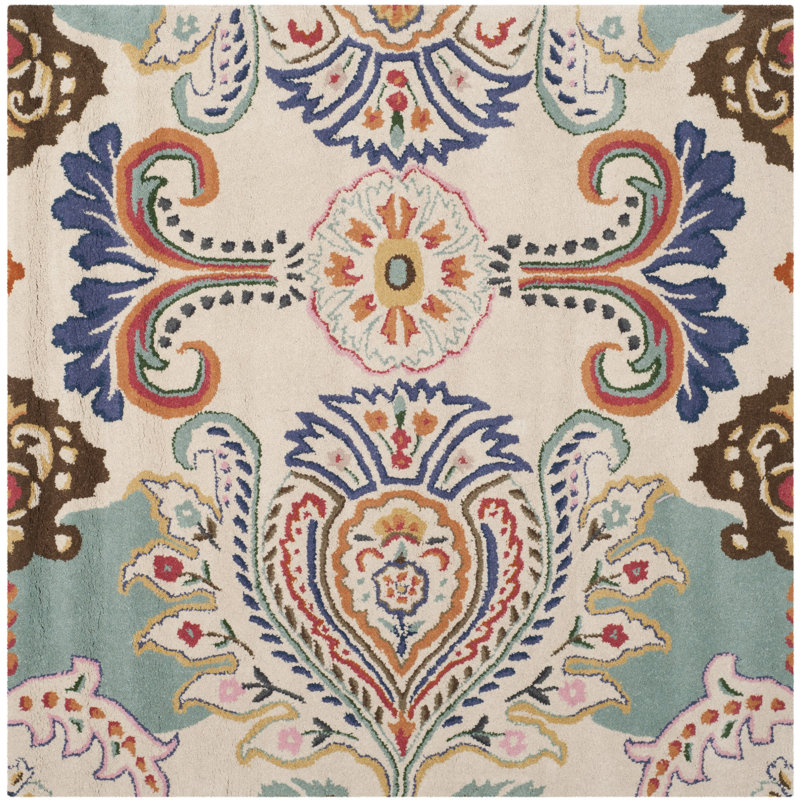 Rudra Hand Tufted Wool Floral Rug, Square 3'