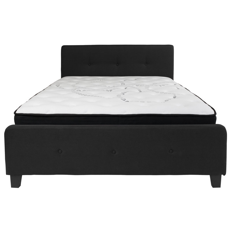 Black Queen Upholstered Platform Bed with Tufted Headboard