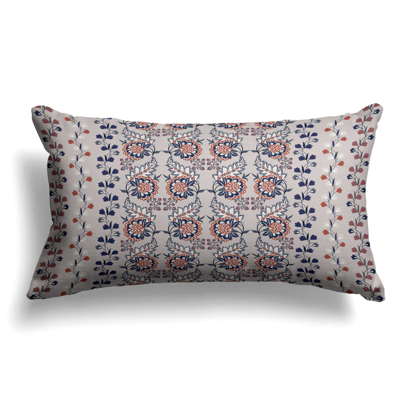 Botanical Bouquet  Rectangular Throw Pillow, Gray/Red