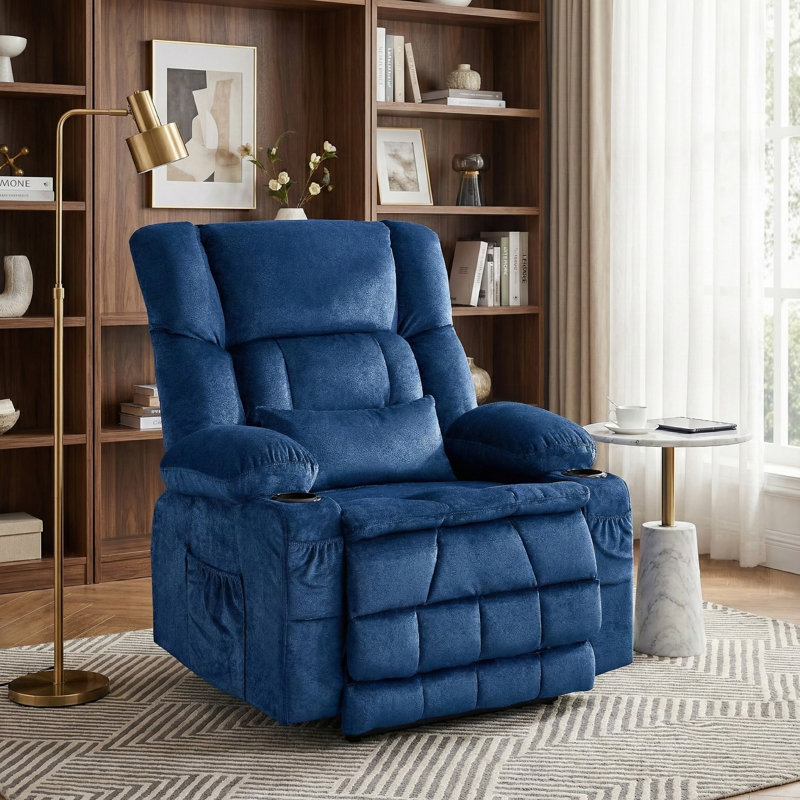 Fauteuil inclinable surdimensionné super doux avec chaleur et massage, Bleu