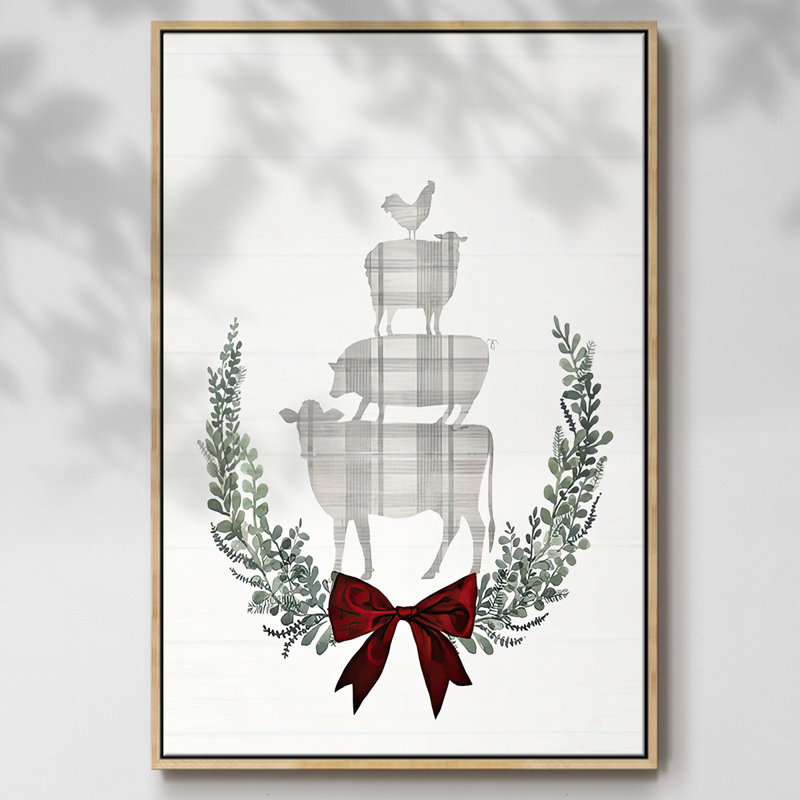 Yuletide Animals II, toile tendue avec châssis, H 25 po x l 17 po x P 1,5 po, Cadre naturel flottant