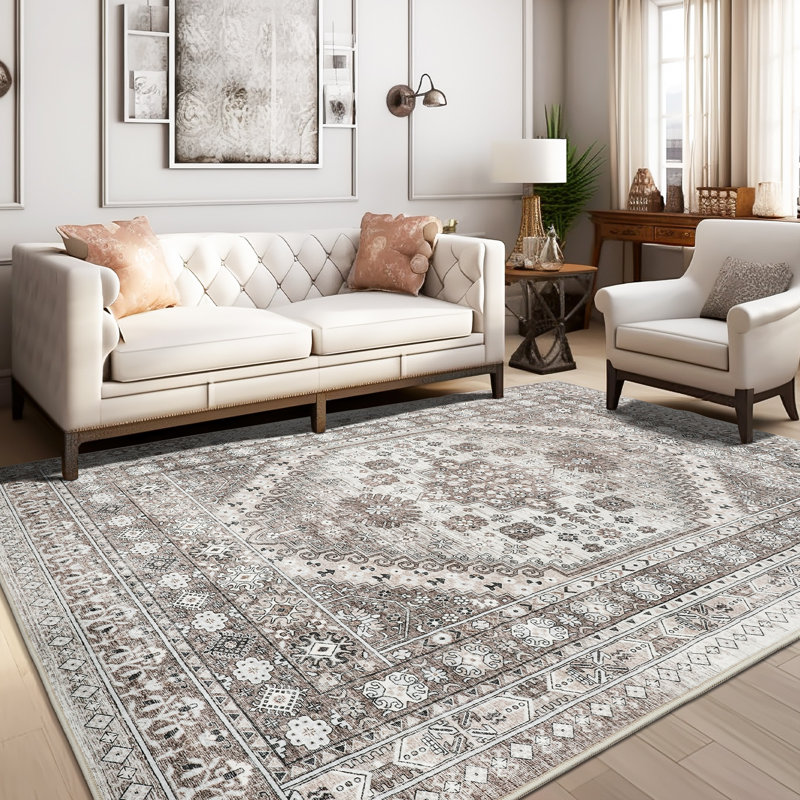 Tapis lavable antidérapant Medallion (brun), Rectangle 4pi x 6 pi
