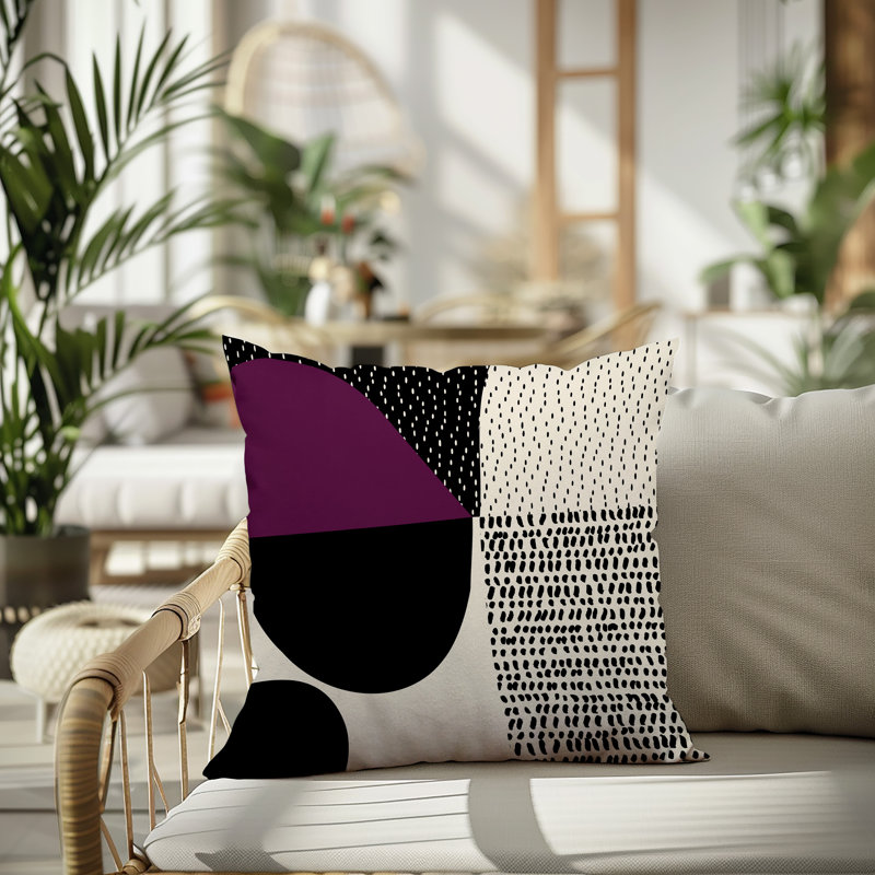 Coussin carré intérieur / extérieur pia, H 15 po x l 15 po, Mauve / noir / blanc cassé