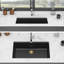 Évier de cuisine encastré 30 po x 19 po 9,47 po à simple cuve en quartz noir, composite granit, réducteur de bruit, surface hygiénique, avec grille inférieure et guide d'installation en composite encastré, conception, pinces-130569470