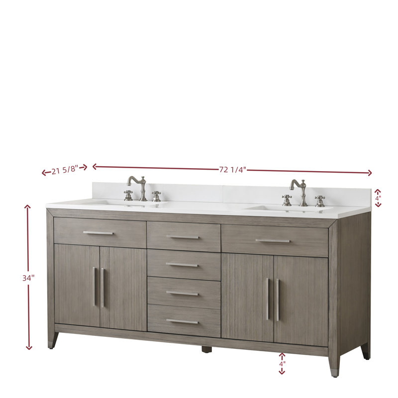 Meuble-lavabo double 72,5 po avec dosseret Maddison, Chêne brossé héritage