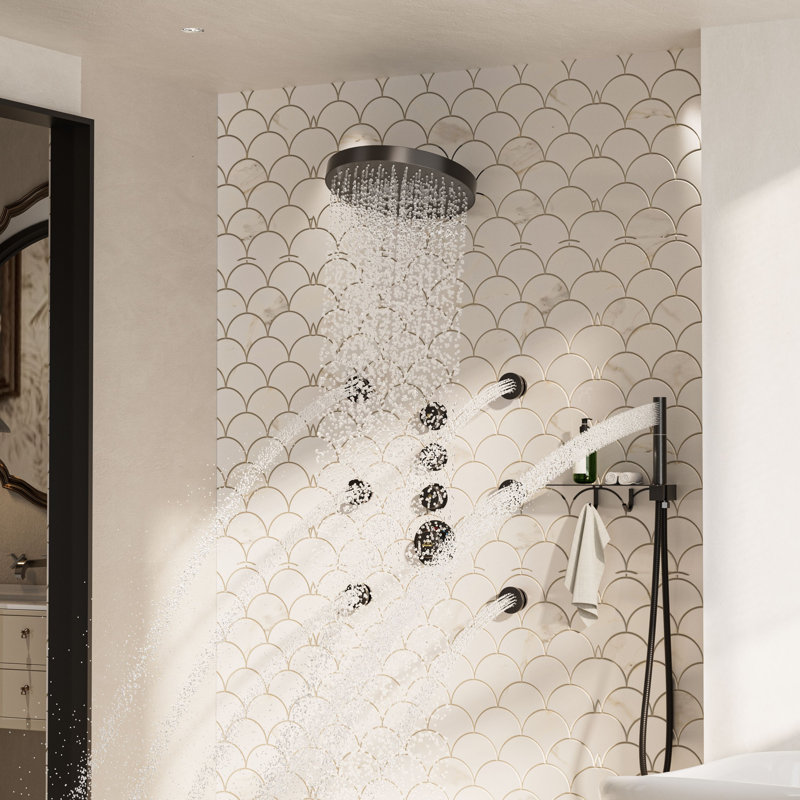 Nickel Dual Head Wall Mounted Shower System with Body Jets