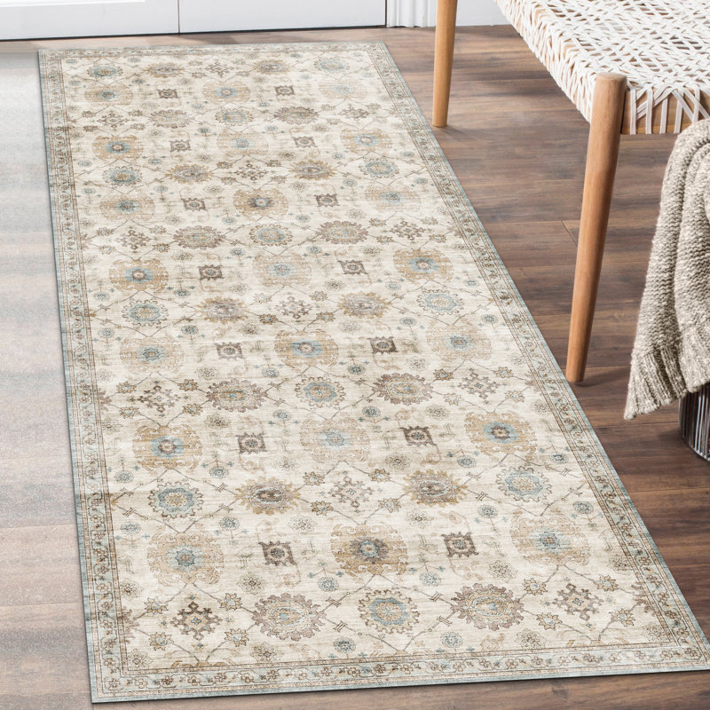 Tapis lavable à la machine Natashia Bryn, Rectangulaire 3 pi x 5 pi, Écume de mer, écume de mer