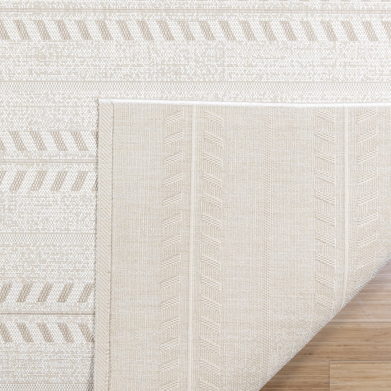 Solterra Vista Cream Casual Botanical Stripe Flatweave Polypropylene Indoor/ Outdoor Area Rug, Rectangle 8'9" x 13'1"