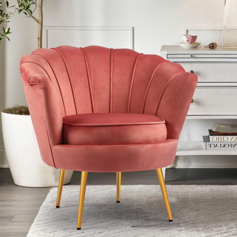 Fauteuil demi-tonneau en velours 28,8 po Raelynn, Velours rose