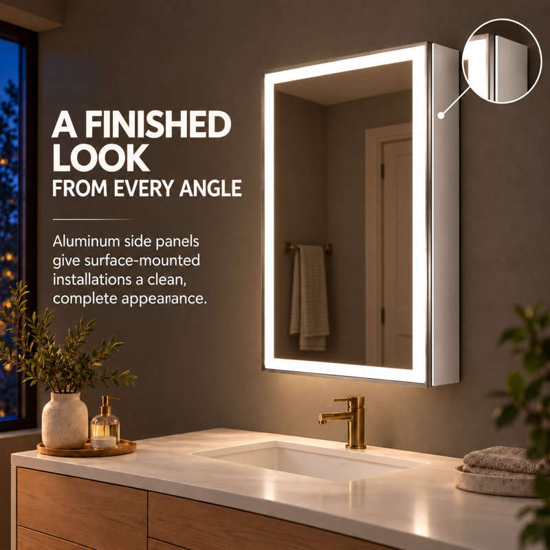 Ciyanna Recessed & Surface Mount LED Medicine Cabinet with Beveled Frame, Adjustable Shelves, Defogger, Outlets & USB Ports