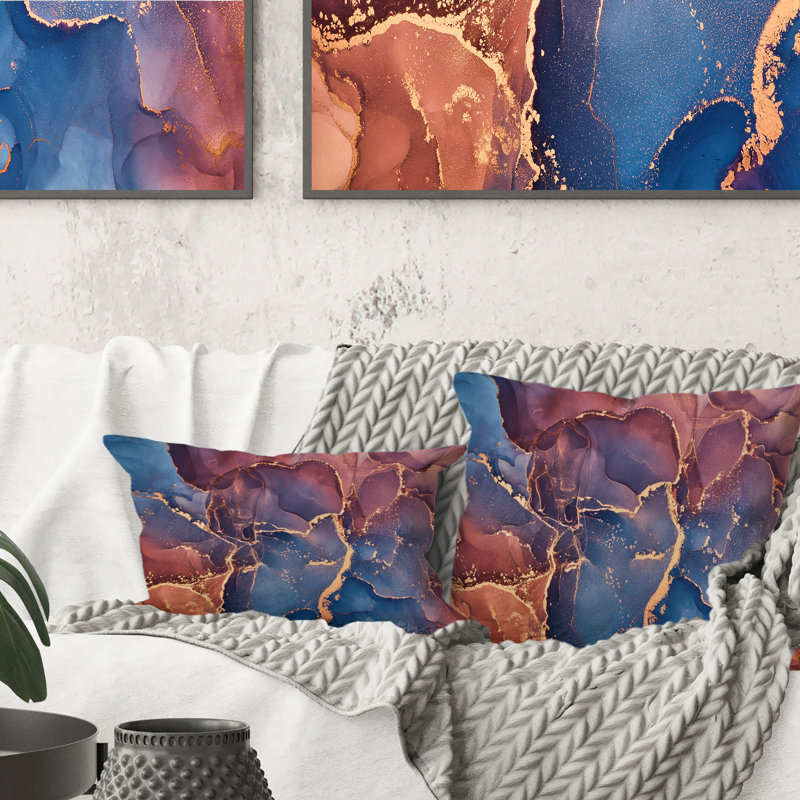 Coussin décoratif imprimé rouge et bleu, 18 po x 18 po