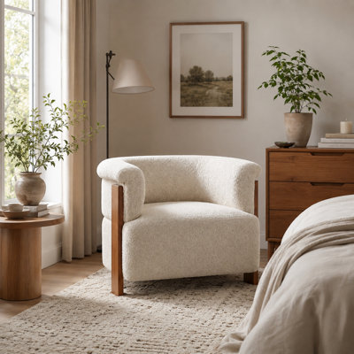 Fauteuil demi-tonneau 31,9 pouces beige Mid Century Modern
