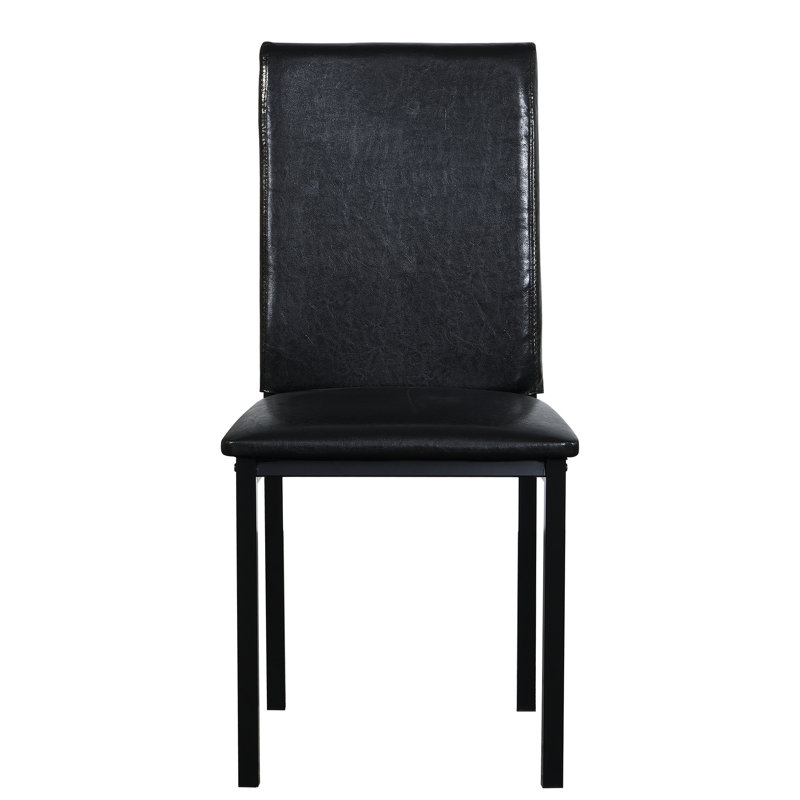 4 sièges de salle à manger, cadres en métal, revêtement en vinyle brun foncé, résistance de soutien de 250 lb, conception industrielle moderne, projet d'assemblage facile, rembourrage doux pour le confort, coussins de protection ergonomiques en métal