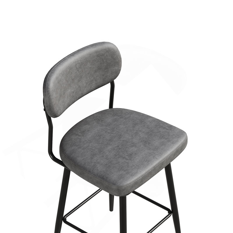 Ensemble de chaises de bar rotatives à 360 ° de 2 pièces avec coussins en cuir et supports en fer, convenant aux cuisines, aux restaurants et aux bureaux