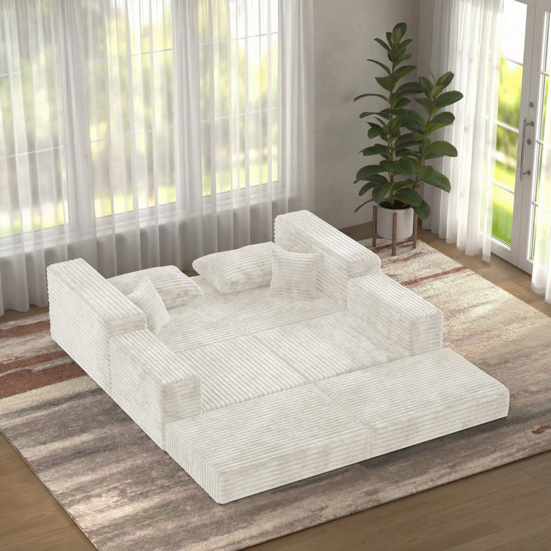 75'' L-Shaped Cloud Modular Sectional Compression Couch With Chaise, Modern Corduroy Deep Seat Fluffy Sleeper Sofa,Beige