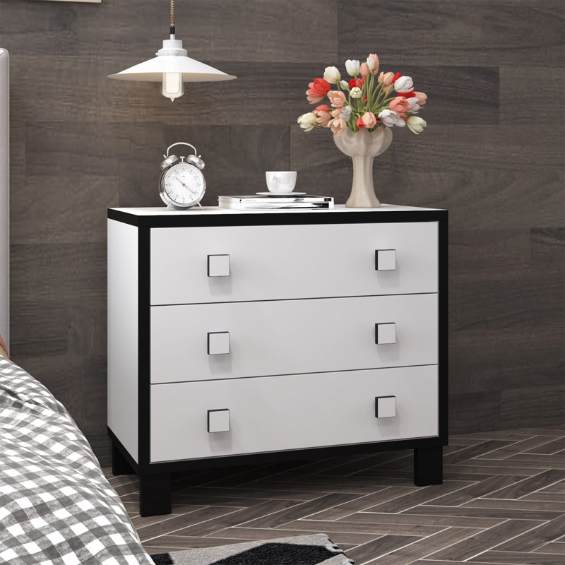 3 Drawer Nightstand With Square Straight Legs