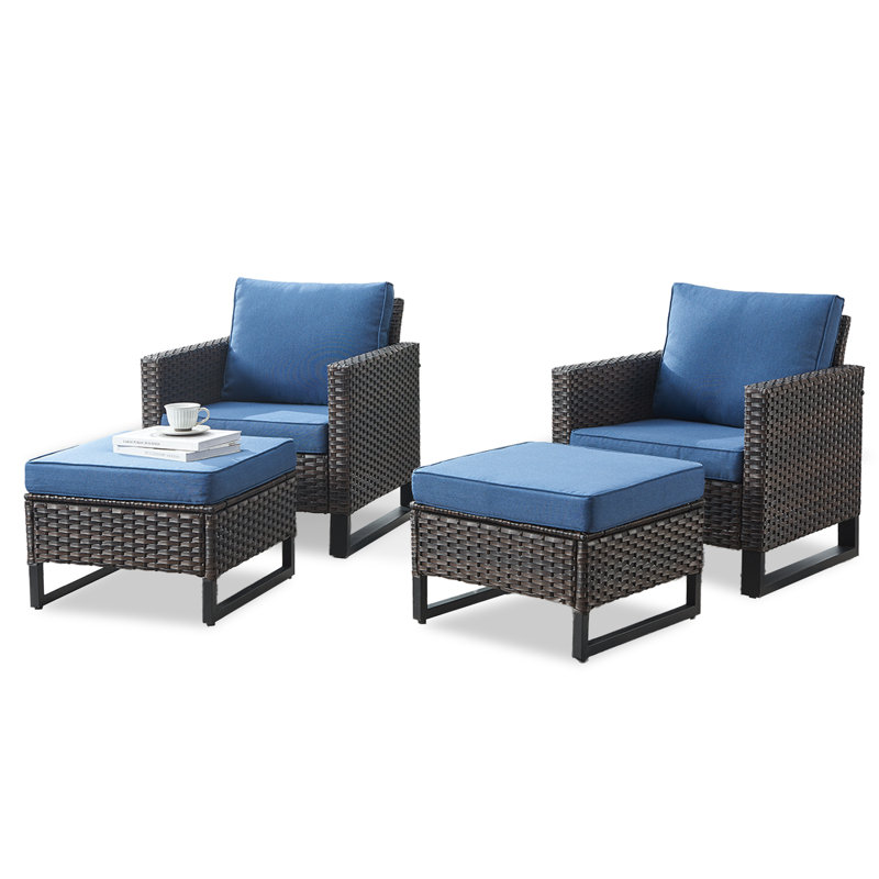 Ensemble de 2 chaises de patio d'extérieur avec repose-pieds Nazime, Bleu, Brun