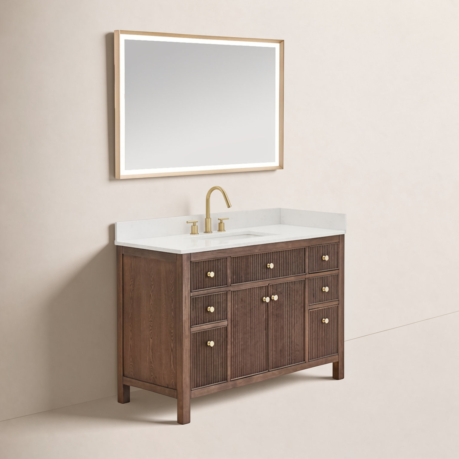 Lala 48" Single Bathroom Vanity, Brown Brushed Oak