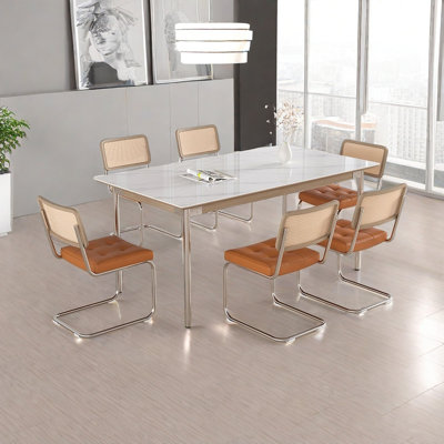 New Upgrade Glossy Rock Board Dining Table Set
