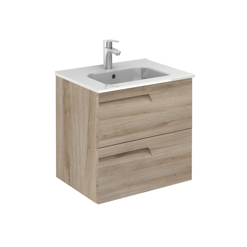 Ensemble de meuble-lavabo de salle de bain simple fixé au mur 24 po Alejandro, Beige naturel