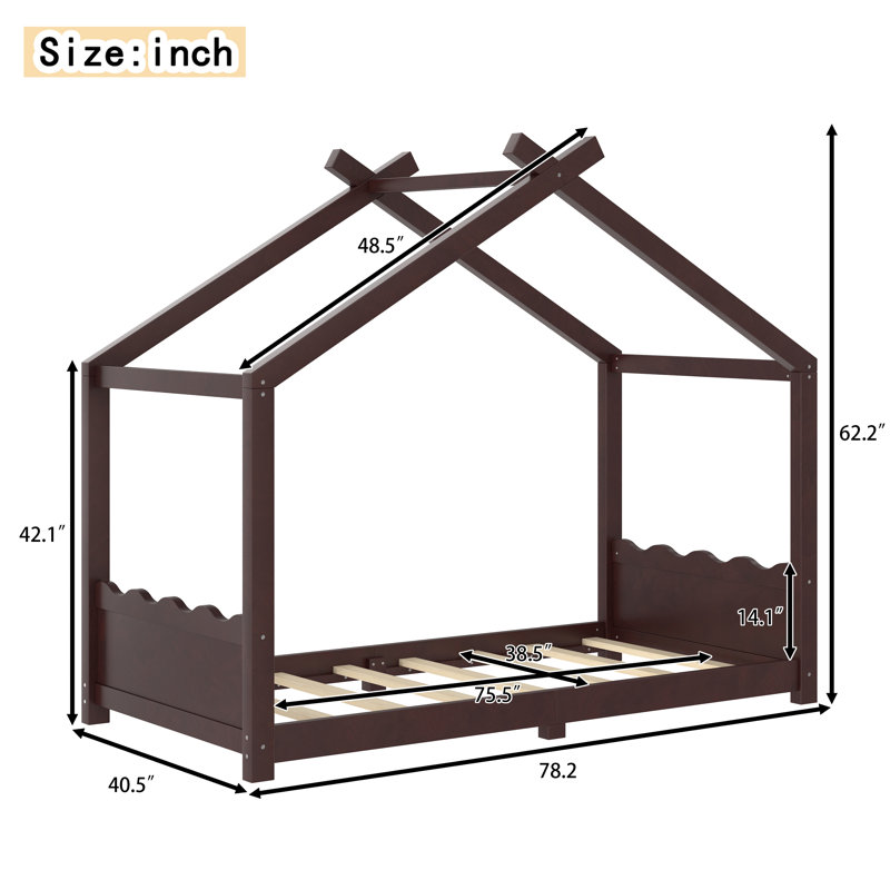 Lit simple pour enfant avec structure en bois massif, lattes de soutien, aucun sommier nécessaire, conception ouverte, espresso