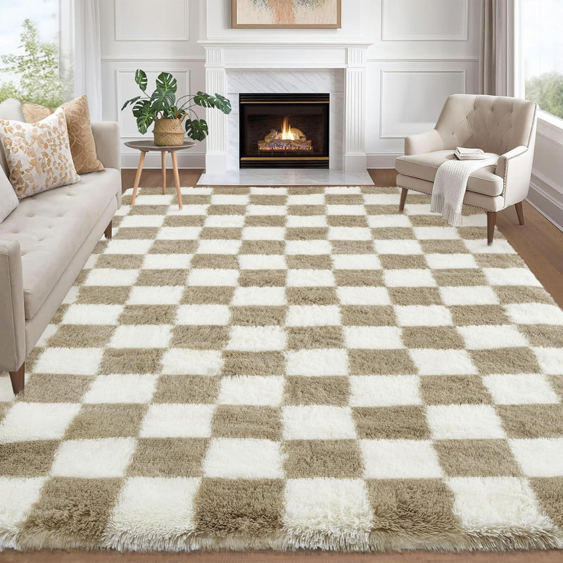 Runner Rug - Machine Washable, Non-Slip, Stain-Resistant Checkerboard Plush Carpet for Hallways, Entryways, Bedrooms (Navy Blue)