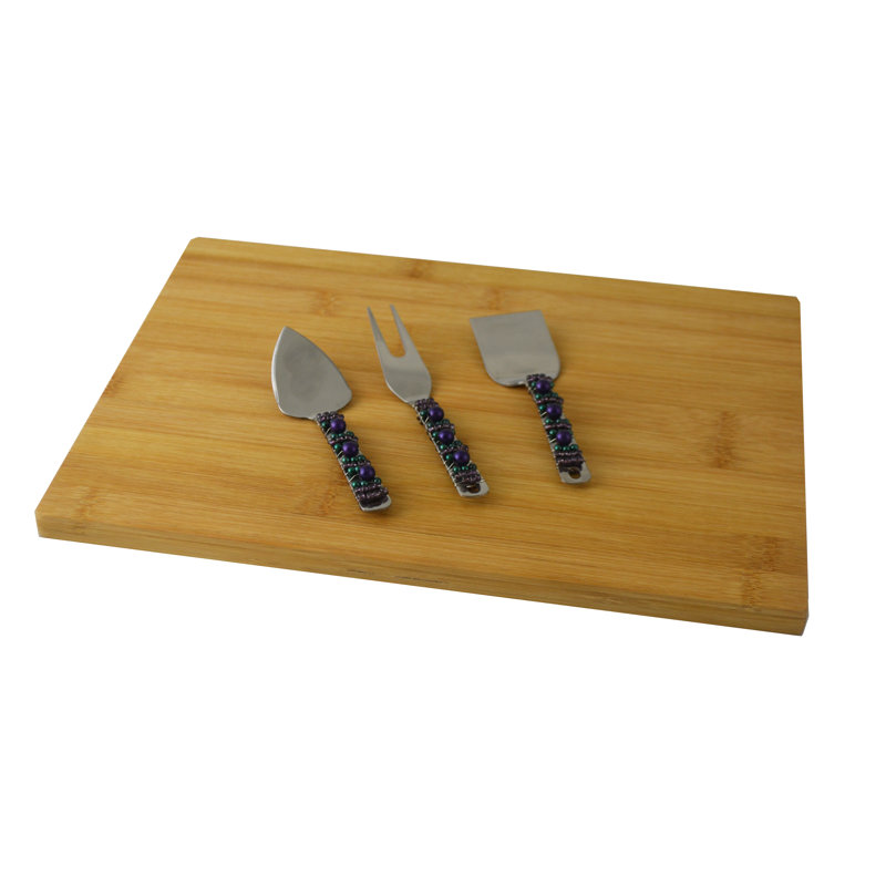 Three Star Im/Ex Inc. Bamboo Cheese Board Utensil Wire Wrapped Stone Handles