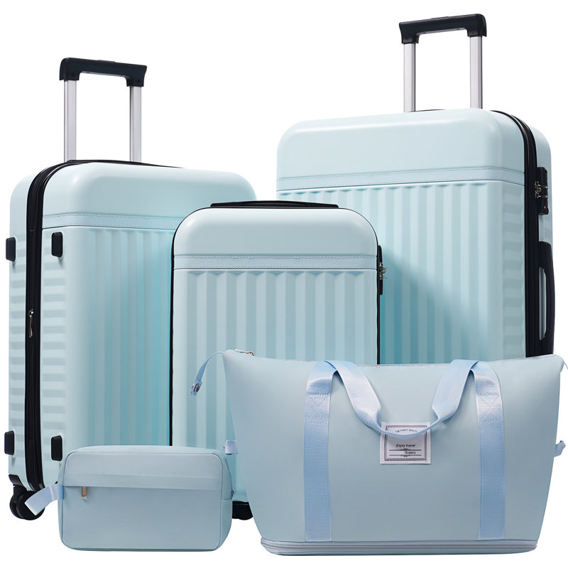 Ensemble de valises rigides 5 pièces avec verrou TSA et conception extensible, Light Blue, 29.1" H x 18.1" W x 11.6 " D