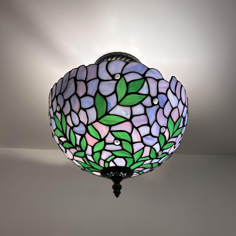 Tiffany Glass Semi Flush Mount, Purple
