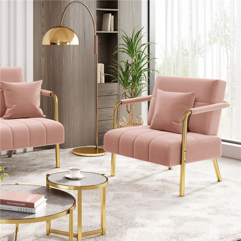 30″ W Accent Armchair with Cozy Pillow, Pink