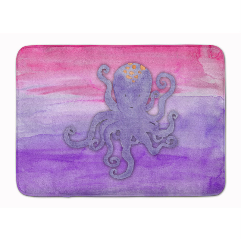 Tapis pour salle de bain en mousse à mémoire de mer octopus aquarelle Wesley