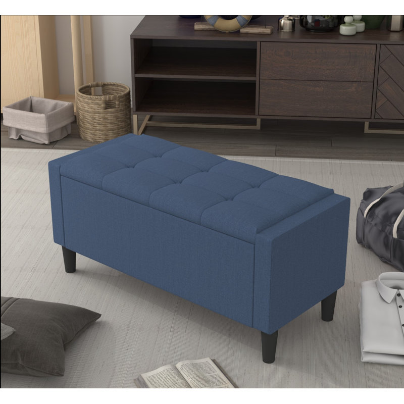 Friesen Polyester Blend Upholstered Storage Bench, Denim Blue, 19.4" H x 42" W x 18.3" D