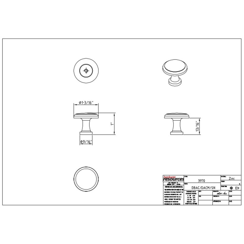 Gatsby 1 1/8" Diameter Mushroom Knob, Satin Nickel