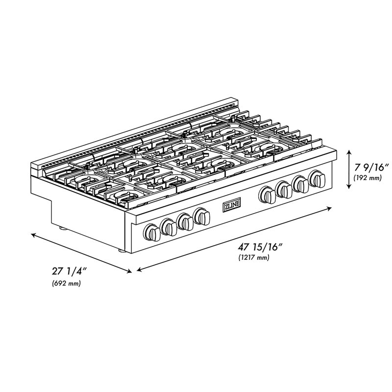 ZLINE 48 in. Paramount Gas Rangetop with 8 Burner DuoPro Cooktop in Black Stainless Steel, Black Stainless Steel