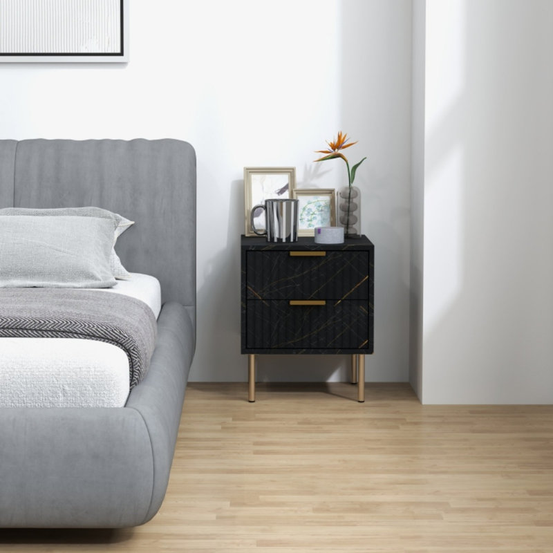 40cm W Engineered Wood Bedside Table, Black
