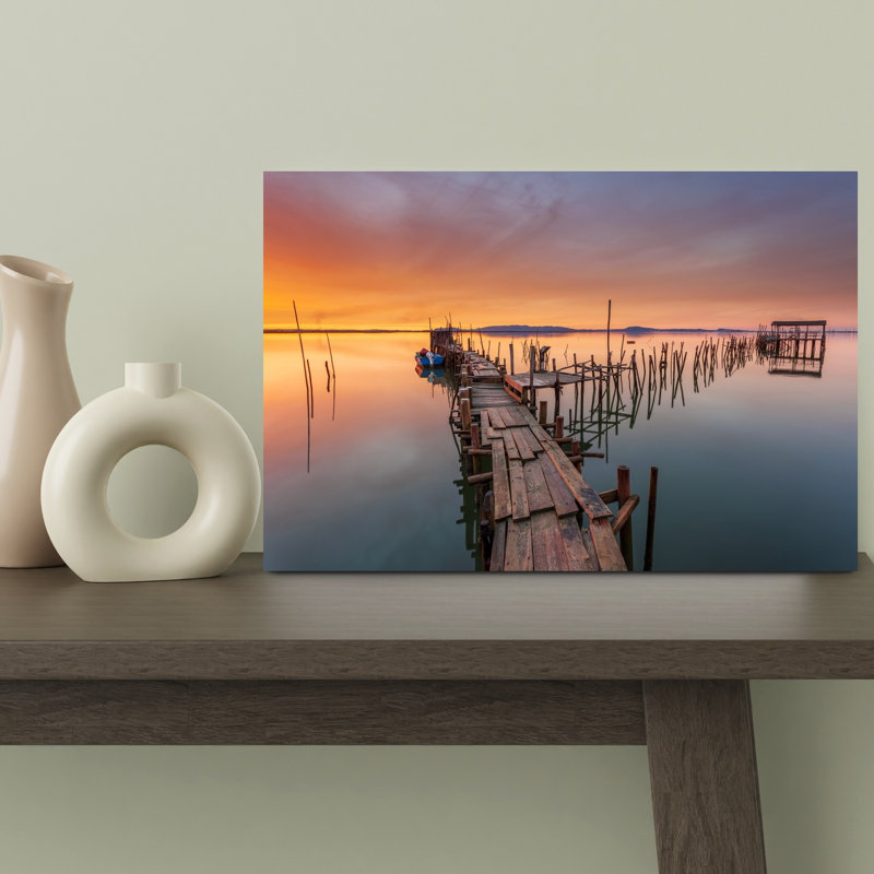 «Rustic Pier», coucher de soleil doré, paysage paisible rustique coloré, art mural, H 12 po x l 18 po